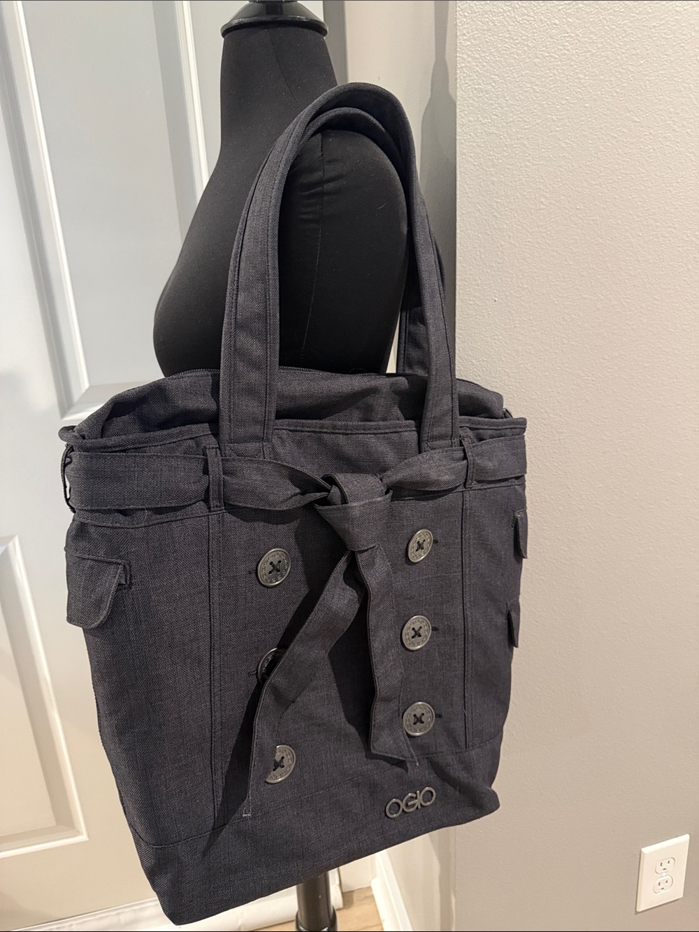 OGIO Dark Gray Button-Accent Laptop Canvas Tote